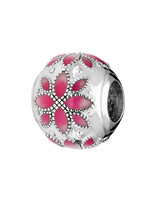 Thabora Charms coulissant argent rhodié motif fleur résine fuchsia