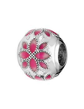 Thabora Charms coulissant argent rhodié motif fleur résine fuschia