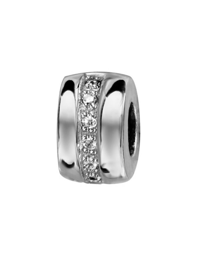 Thabora Stopper argent rhodié rondelle avec oxydes blancs sertis avec caoutchouc intérieur