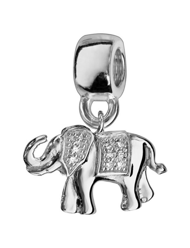 Thabora Charms coulissant argent rhodié éléphant oxydes blancs sertis recto verso