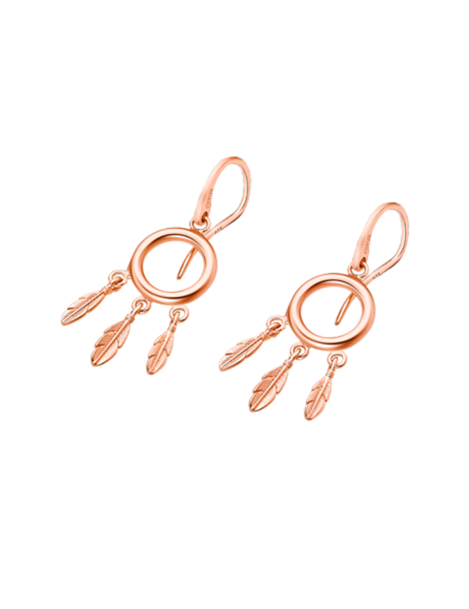 Lotus Silver Boucles d'oreilles Argent Doré Rose Plumes