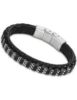 Lotus Style Bracelet en cuir noir et mailles milanaises