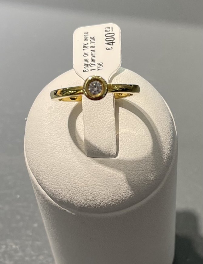 Bague Or 18K avec 1 Diamant 0.10K T56