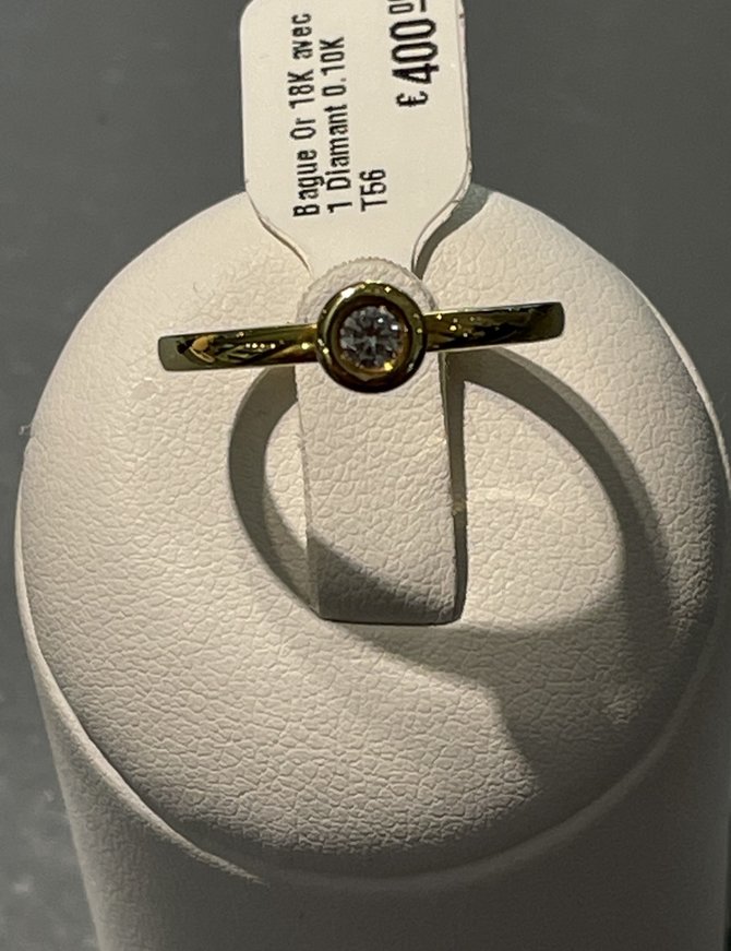 Bague Or 18K avec 1 Diamant 0.10K T56