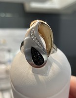 Bague Or Blanc et Jaune 18K + Dia Noir et blanc 0.177K T56