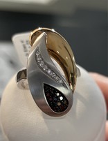 Bague Or Blanc et Jaune 18K + Dia Noir et blanc 0.177K T56