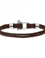 Thabora Bracelet Acier Cordon Brun Fermoir à visser 19.5cm