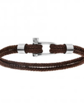 Thabora Bracelet Acier Cordon Brun Fermoir à visser 19.5cm