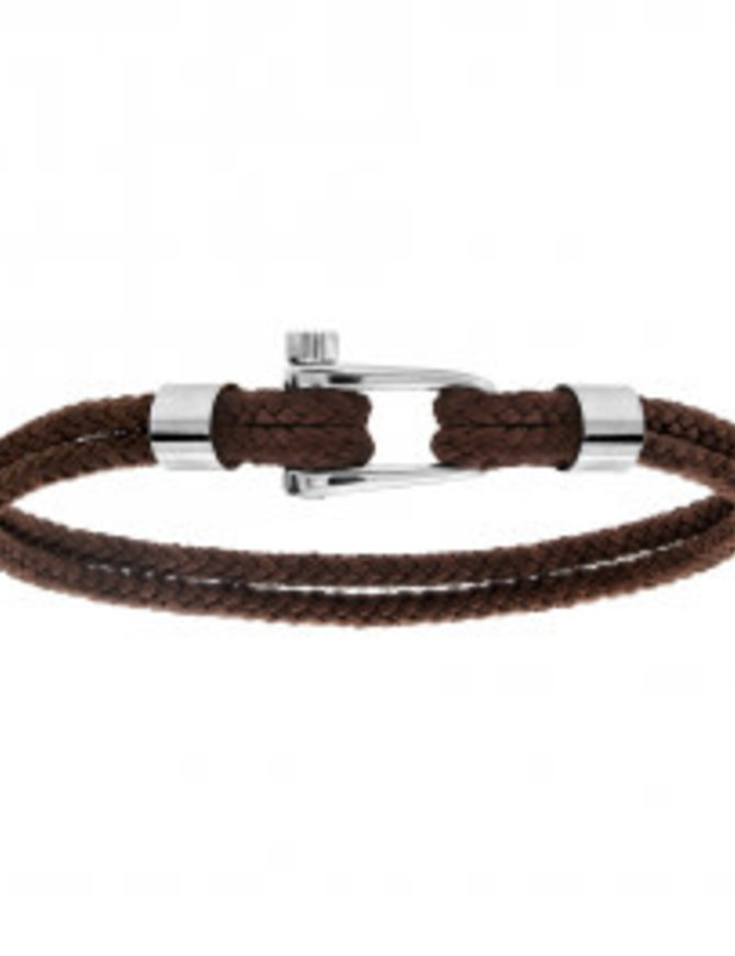 Thabora Bracelet Acier Cordon Brun Fermoir à visser 19.5cm