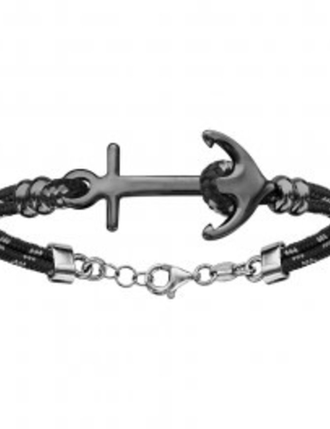 Thabora Bracelet Argent Ancre Marine Noir 16+4cm