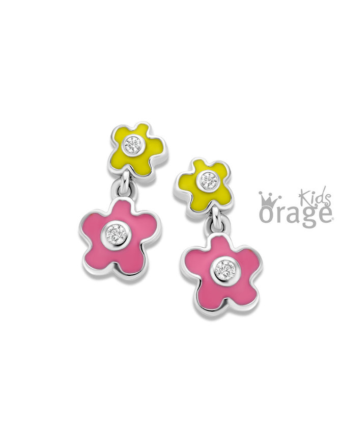 Orage Kids Boucles d'Oreilles Argent Fleurs Jaunes Rose