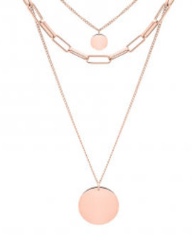 Thabora Collier Acier Rose 3 rangs avec pendentifs ronds 38+5cm