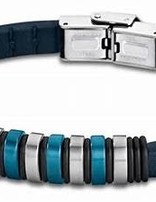 Lotus Style Bracelet Cuir Bleu et Acier (Fermoir Réglable)