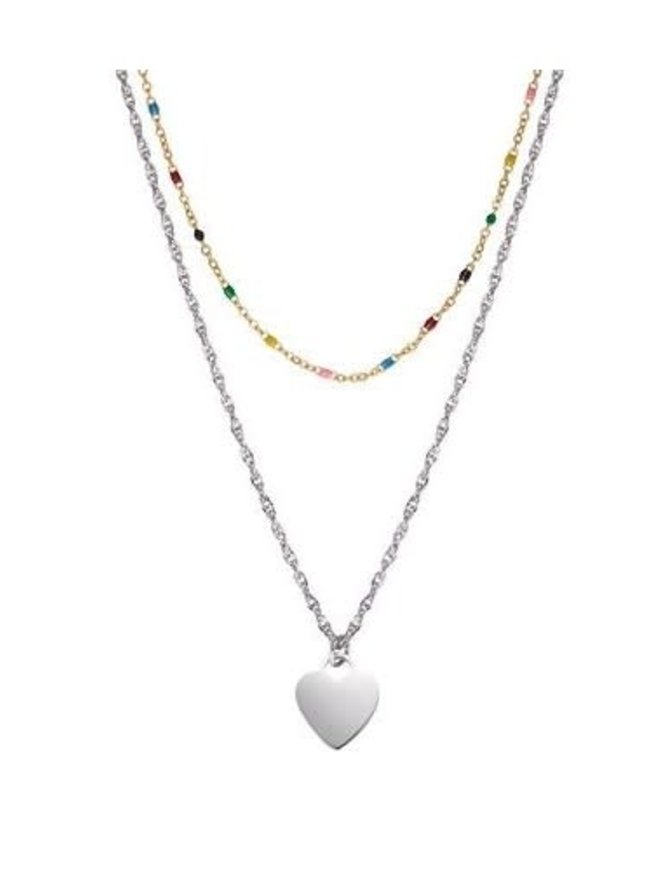 Miss Go Collier Acier Doré et Blanc Double rangs