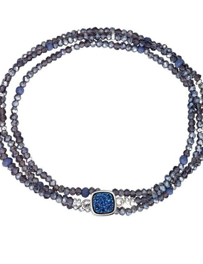 Miss Go Bracelet Laiton Argenté avec Perles Grises
