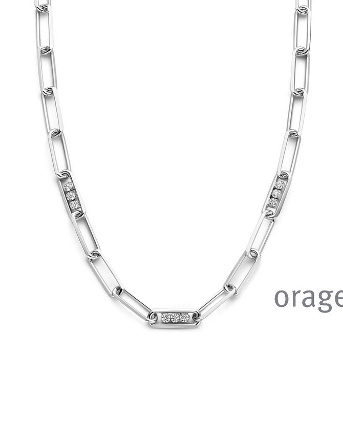 Orage Collier Argent Mailles Rectangulaires et Zirconiums
