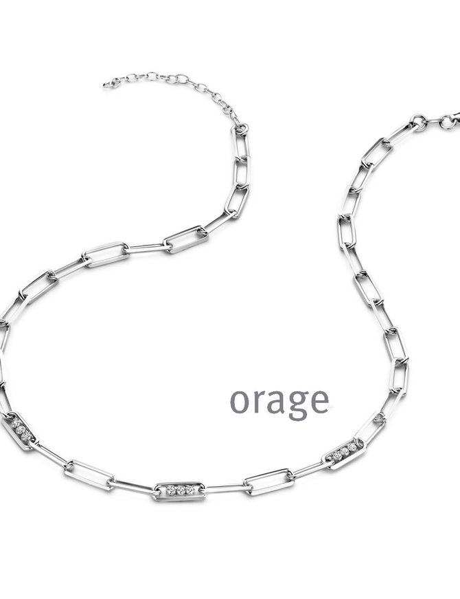 Orage Collier Argent Mailles Rectangulaires et Zirconiums
