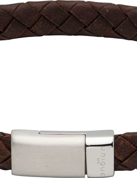 Unique Bracelet Brun  Foncé Cuir Tressé 21 cm Unique
