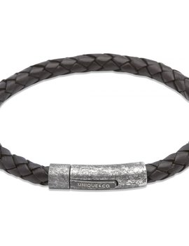 Unique Bracelet  Noir Cuir Tressé 21 cm Unique