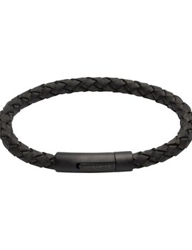 Unique Bracelet Noir Cuir Tressé  21 cm Unique