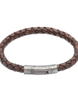 Unique Bracelet Brun Foncé Cuir Tressé 21 cm Unique