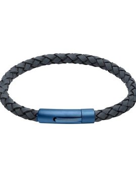 Unique Bracelet Bleu Cuir Tressé 21 cm Unique