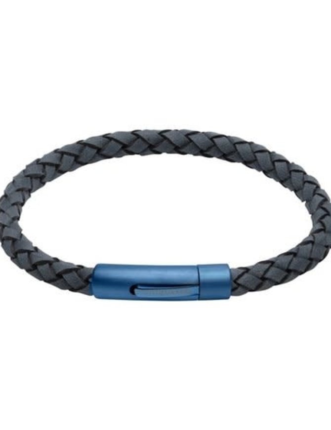 Unique Bracelet Bleu Cuir Tressé 21 cm Unique