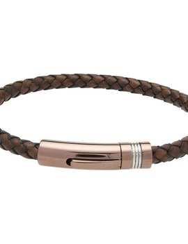 Unique Bracelet Brun Foncé Cuir Tressé  21 cm Unique