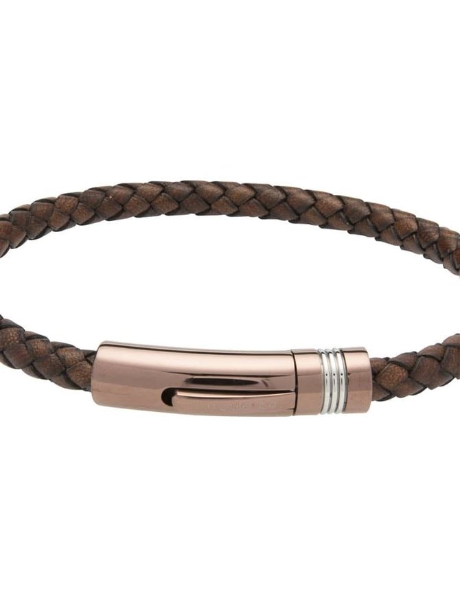 Unique Bracelet Brun Foncé Cuir Tressé  21 cm Unique