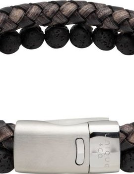 Unique Bracelet Noir Cuir Tressé  21 cm Unique