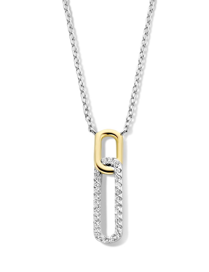 Naiomy Moments Chaine et Pendentif  Argent Bicolor Plaqué Or 18K et zirconiums