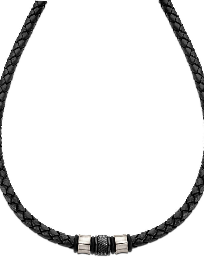 Lotus Style Collier Cuir Tressé Noir Lg 50 cm (Fermoir Aimant)