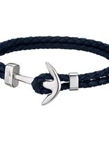 Lotus Style Bracelet pour Homme en cuir tressé bleu foncé et fermoir Ancre Acier