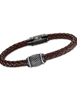 Lotus Style Bracelet en cuir tressé brun et fermoir acier magnétique