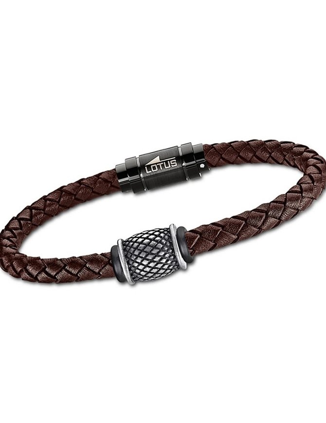 Lotus Style Bracelet en cuir tressé brun et fermoir acier magnétique