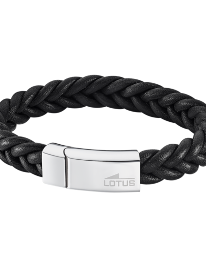 Lotus Style Bracelet Cuir Noir Tressé et Fermoir Acier