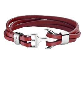 Lotus Style Bracelet Cuir Rouge et Fermoir Ancre