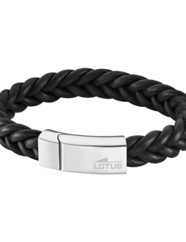 Lotus Style Bracelet Cuir Tressé Noir et Fermoir Acier