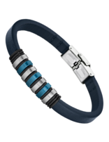 Lotus Style Bracelet Cuir Bleu et Acier (Fermoir Réglable)