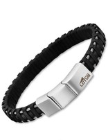 Lotus Style Bracelet en cuir noir avec fermoir réglable en acier