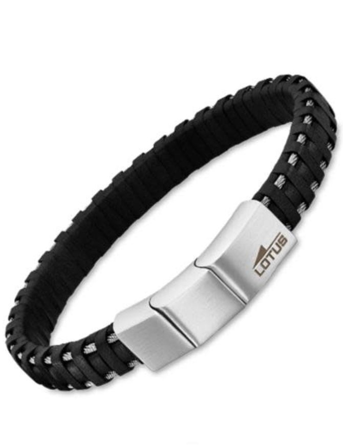 Lotus Style Bracelet en cuir noir avec fermoir réglable en acier