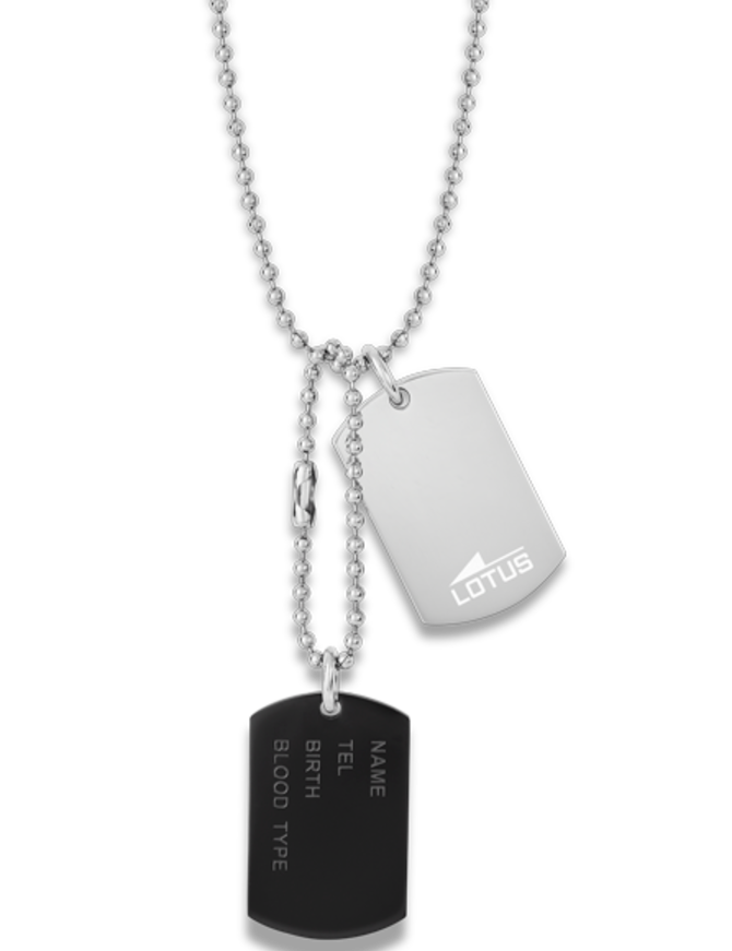 Lotus Style Chaine + pendentif Acier et Noir Style Militaire (Possibilité de Gravure)