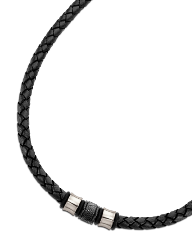 Lotus Style Collier Cuir Tressé Noir Lg 50 cm (Fermoir Aimant)