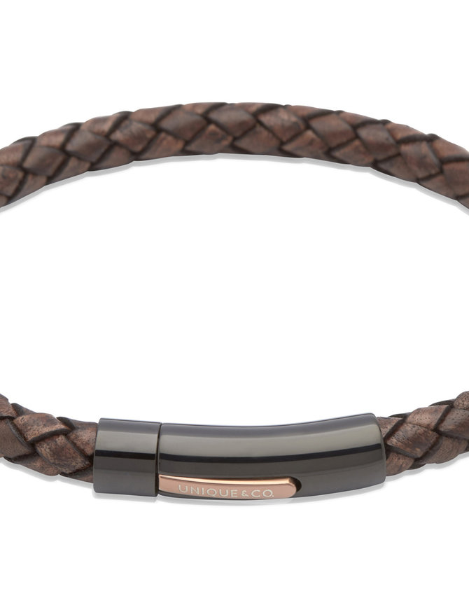 Unique Bracelet Brun Tressé Cuir 19 cm Unique