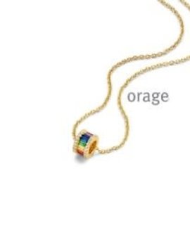 Orage Chaine + Pendentif Argent Plaqué Or Jaune et Zircons de couleurs