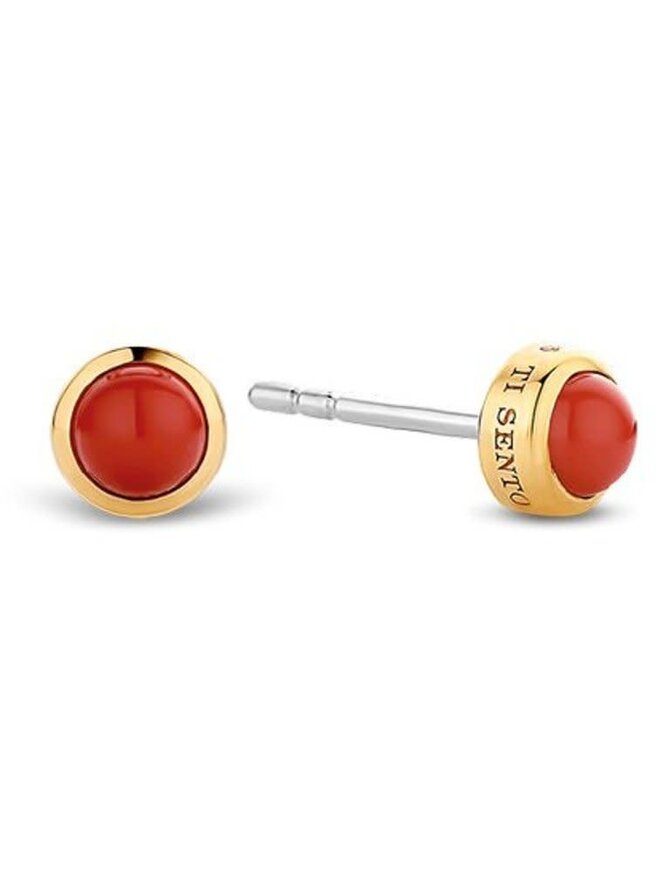Ti Sento Boucles d'Oreilles Argent et Plaqué Or avec Pierre Rouge Ti Sento