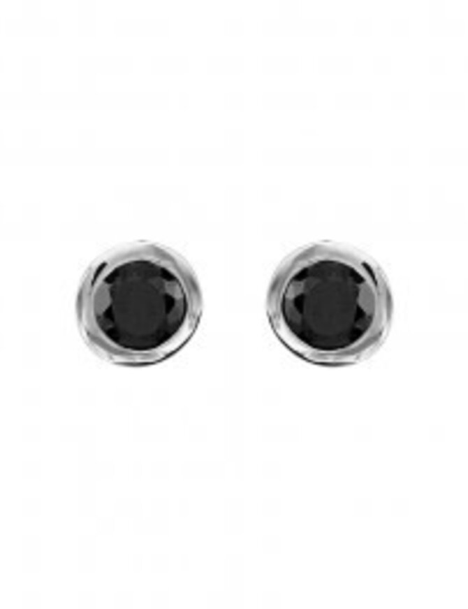 Thabora Boucles d'Oreilles Argent et Oxydes Noires 4mm Sertis Clos