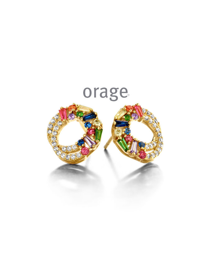 Orage Boucles d'Oreilles Argent Plaqué Or MultiColor