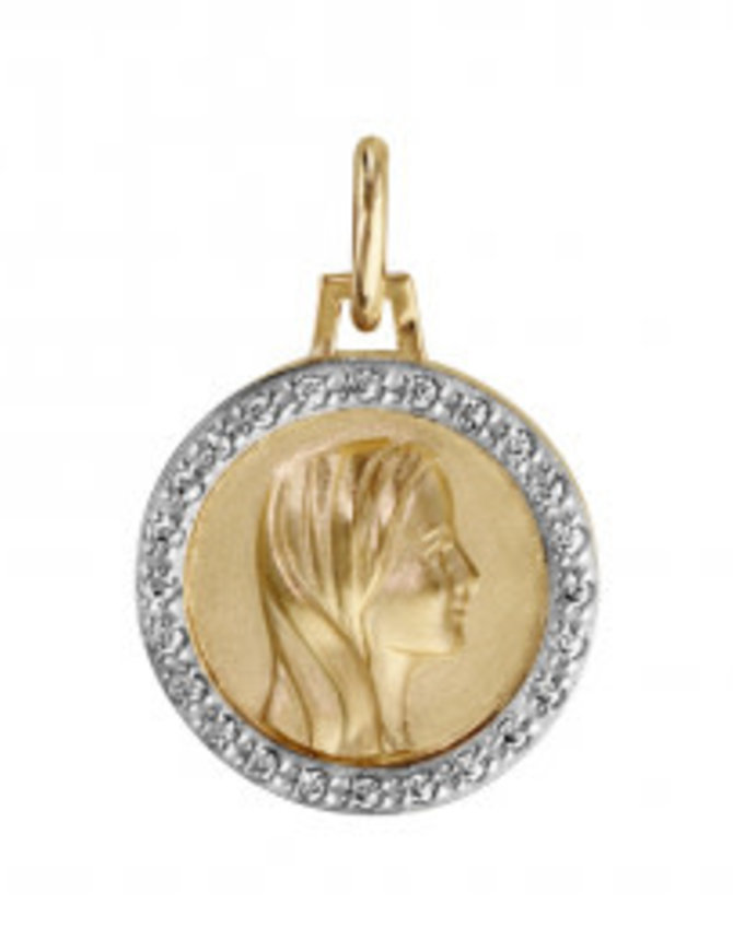 Thabora Pendentif Plaqué Or 16mm Vierge Marie et Zirconiums