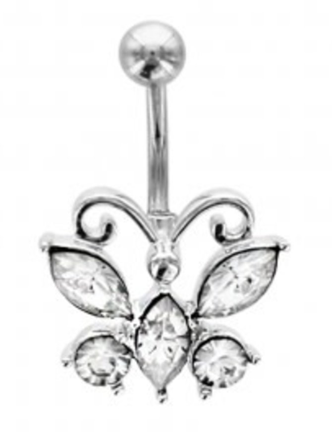Thabora Percing Nombril Argent et Oxyde Blanc Papillon